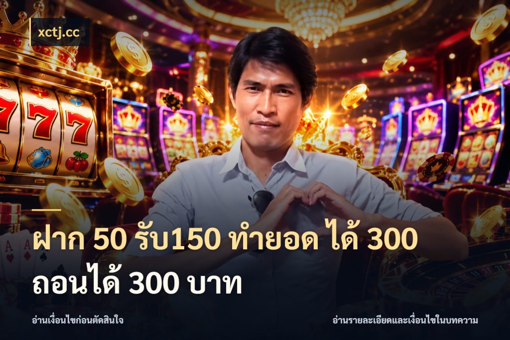 ฝาก 50 รับ150 ทำยอด ได้ 300 ถอนได้ 300 บาท โปรกับเกมที่ชอบเลือกให้ตรงสไตล์ ในมุม xctj.cc